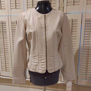 Margaret Godfrey NWT Beige Leather Ruched Zippered Jacket Size 10